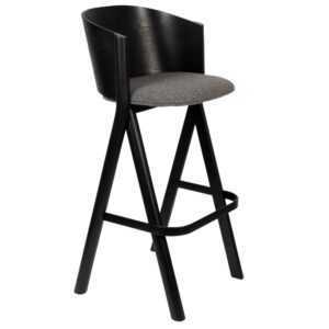 Černá jasanová barová židle Banne Twigs s tmavě šedým sedákem 75