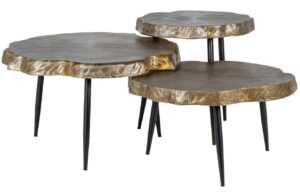 Set tří zlatých kovových konferenčních stolků Richmond Buloke 50/62/74 cm