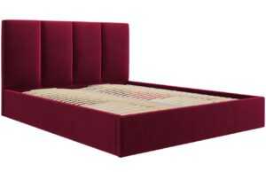 Červená sametová dvoulůžková postel MICADONI Pyla 160 x 200 cm s úložným prostorem
