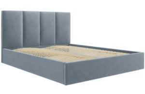 Světle modrá sametová dvoulůžková postel MICADONI Pyla 160 x 200 cm s úložným prostorem