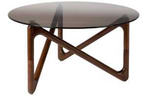 Hnědý skleněný konferenční stolek DUTCHBONE NAIA 80 cm s hnědou podnoží