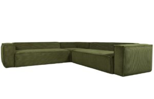 Kave Home Zelená manšestrová rohová pohovka Blok 320 cm