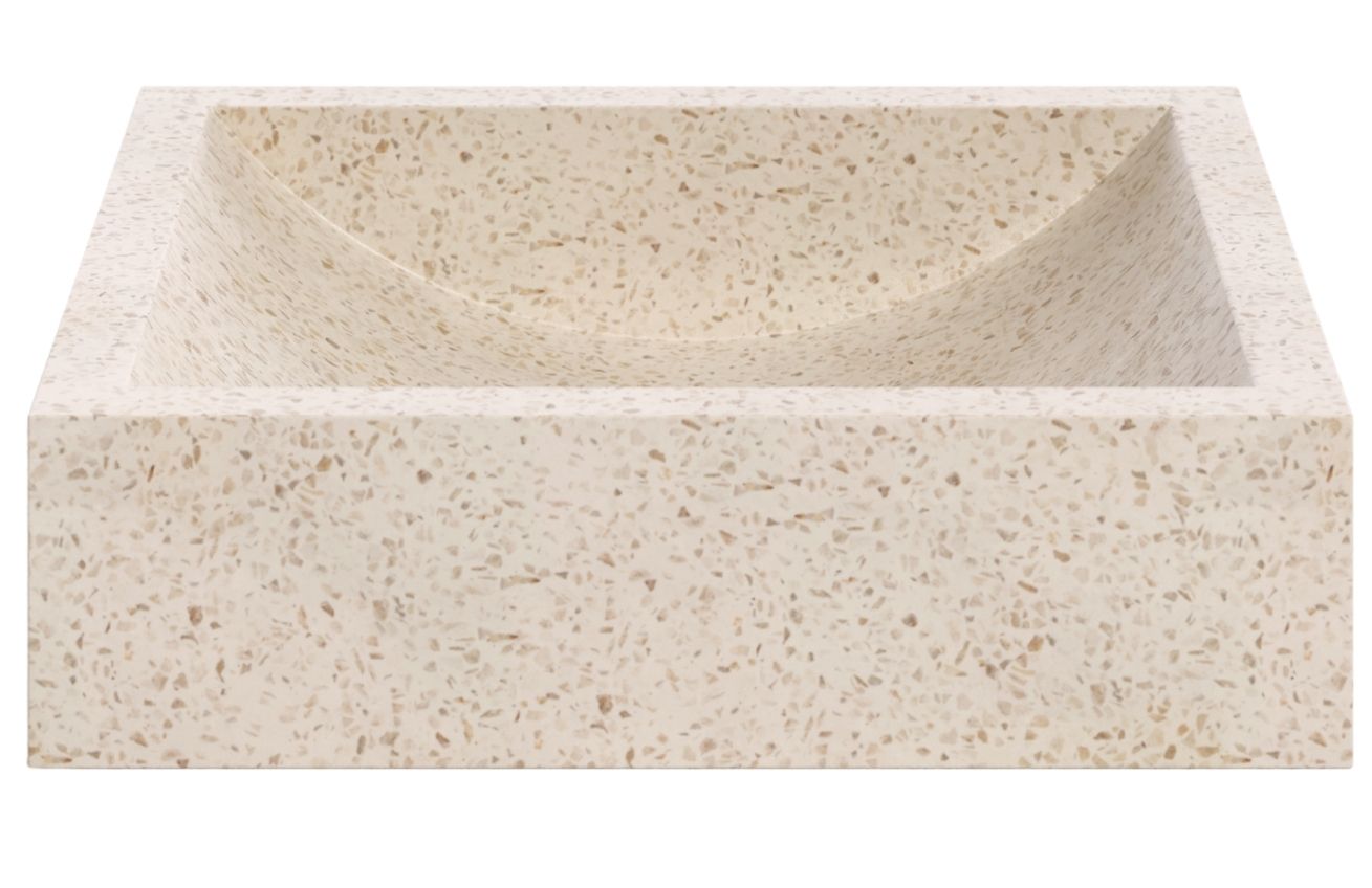 Kave Home Bílé hranaté terrazzo umyvadlo na desku Delina 45 x 40 cm