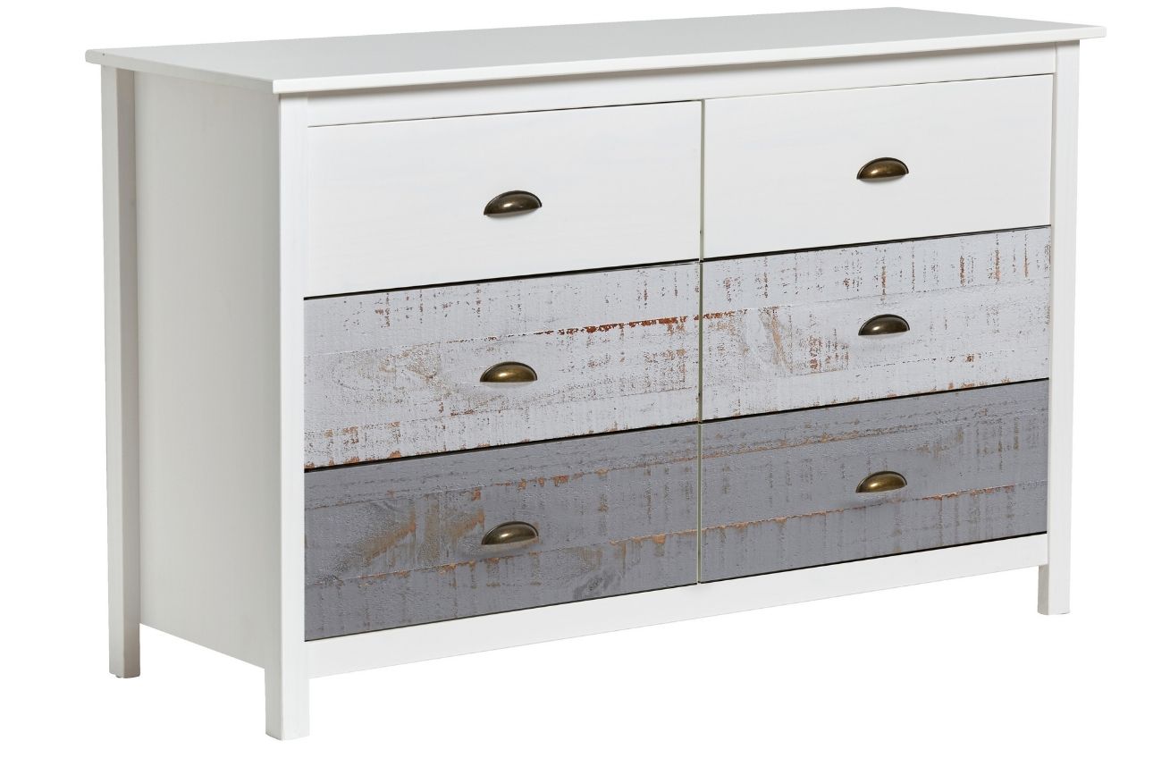 Bílo-šedá borovicová komoda Marckeric Romantica 130 x 45 cm