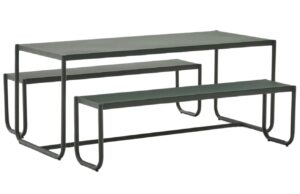 Kave Home Tmavě zelený kovový zahradní set stolu a lavic Sotil