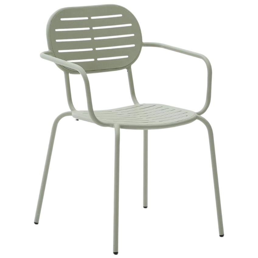 Kave Home Světle zelená kovová zahradní židle Brai s područkami
