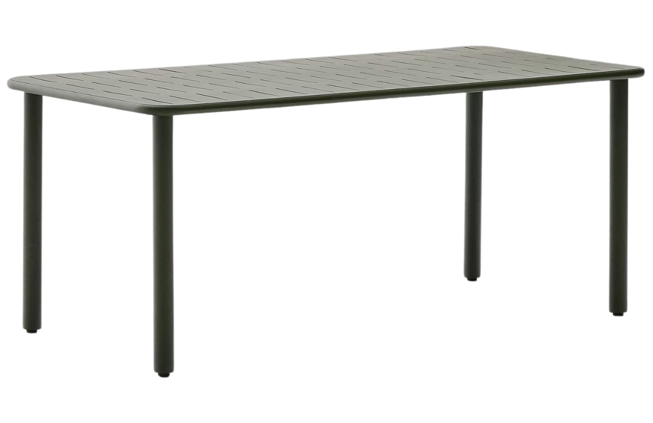 Kave Home Tmavě zelený kovový zahradní stůl Brai 180 x 90 cm