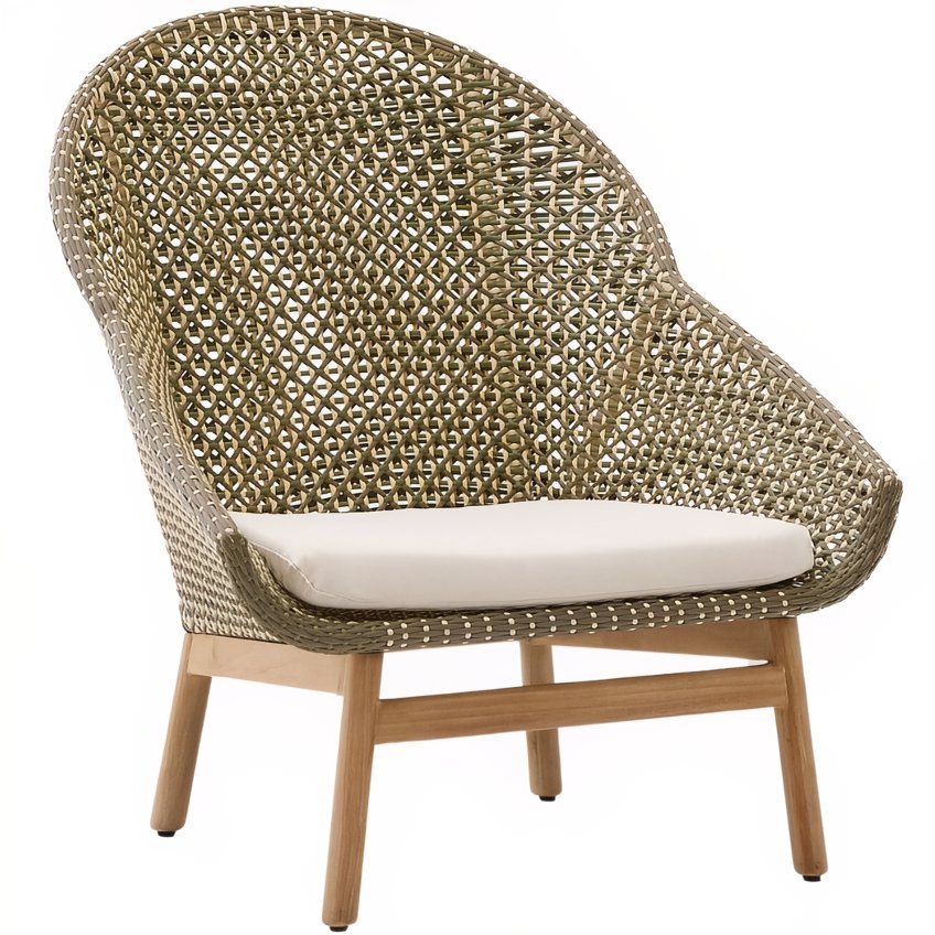 Kave Home Vyšší zelené zahradní křeslo z umělého ratanu Olbia