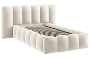 Micadoni Světle béžová sametová postel Lupine 90 x 200 cm s úložným prostorem