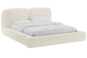 Micadoni Krémově bílá bouclé dvoulůžková postel Martina 180 x 200 cm s úložným prostorem