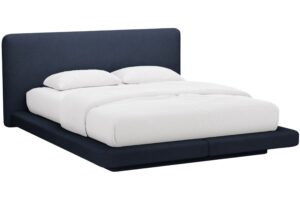 Micadoni Tmavě modrá bouclé dvoulůžková postel Linea 160 x 200 cm