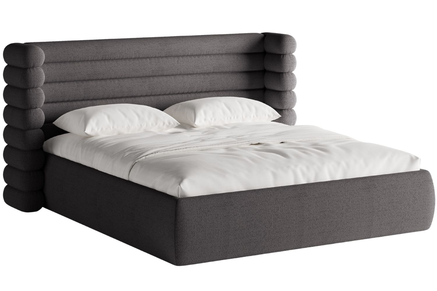 Micadoni Tmavě šedá bouclé dvoulůžková postel Mount 180 x 200 cm
