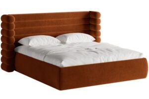 Micadoni Terakotově oranžová sametová dvoulůžková postel Mount 180 x 200 cm