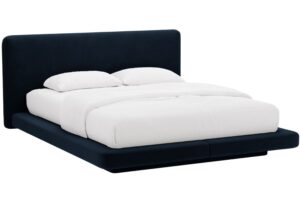 Micadoni Královsky modrá sametová dvoulůžková postel Linea 160 x 200 cm