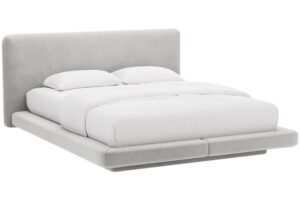 Micadoni Světle šedá sametová dvoulůžková postel Linea 180 x 200 cm