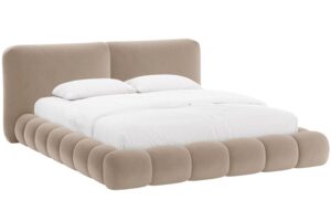 Micadoni Tmavě béžová sametová dvoulůžková postel Solange 160 x 200 cm