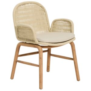 Kave Home Dřevěná zahradní židle Alipa s béžovým výpletem a područkami