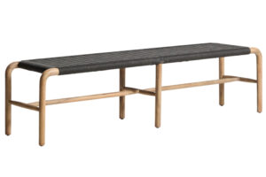 Kave Home Dřevěná zahradní lavice Alipa 180 cm s tmavě šedým výpletem