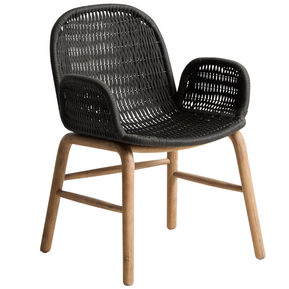 Kave Home Dřevěná zahradní židle Alipa s tmavě šedým výpletem a područkami