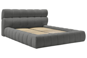 Bobochic Paris Tmavě šedá bouclé dvoulůžková postel Mont-Blanc 180 x 200 cm s úložným prostorem