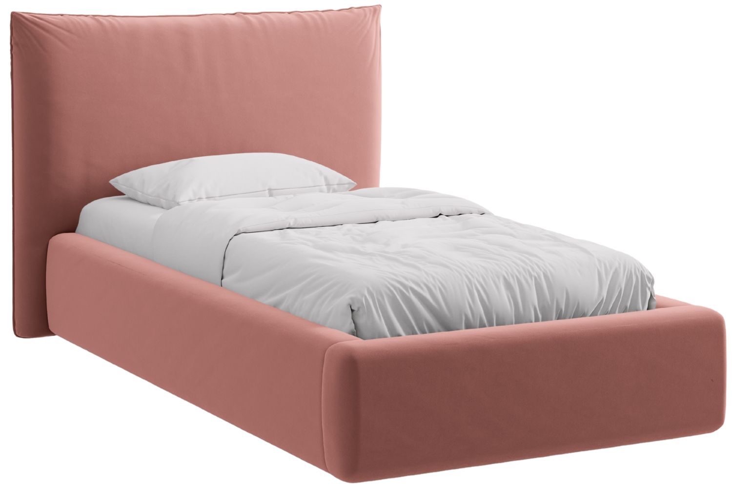 Micadoni Růžová sametová jednolůžková postel Kaelle 90 x 200 cm s úložným prostorem