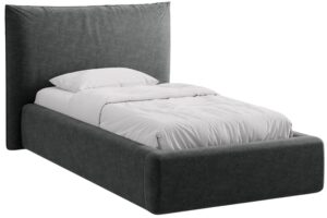 Micadoni Tmavě šedá žinylková jednolůžková postel Kaelle 90 x 200 cm s úložným prostorem
