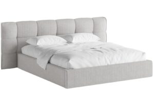 Micadoni Světle šedá bouclé dvoulůžková postel Eric 160 x 200 cm s úložným prostorem