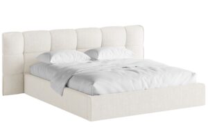 Micadoni Krémově bílá bouclé dvoulůžková postel Eric 160 x 200 cm s úložným prostorem