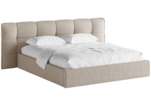 Tmavě béžová bouclé dvoulůžková postel MICADONI Eric 180 x 200 cm s úložným prostorem