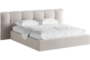 Micadoni Světle béžová sametová dvoulůžková postel Eric 180 x 200 cm s úložným prostorem