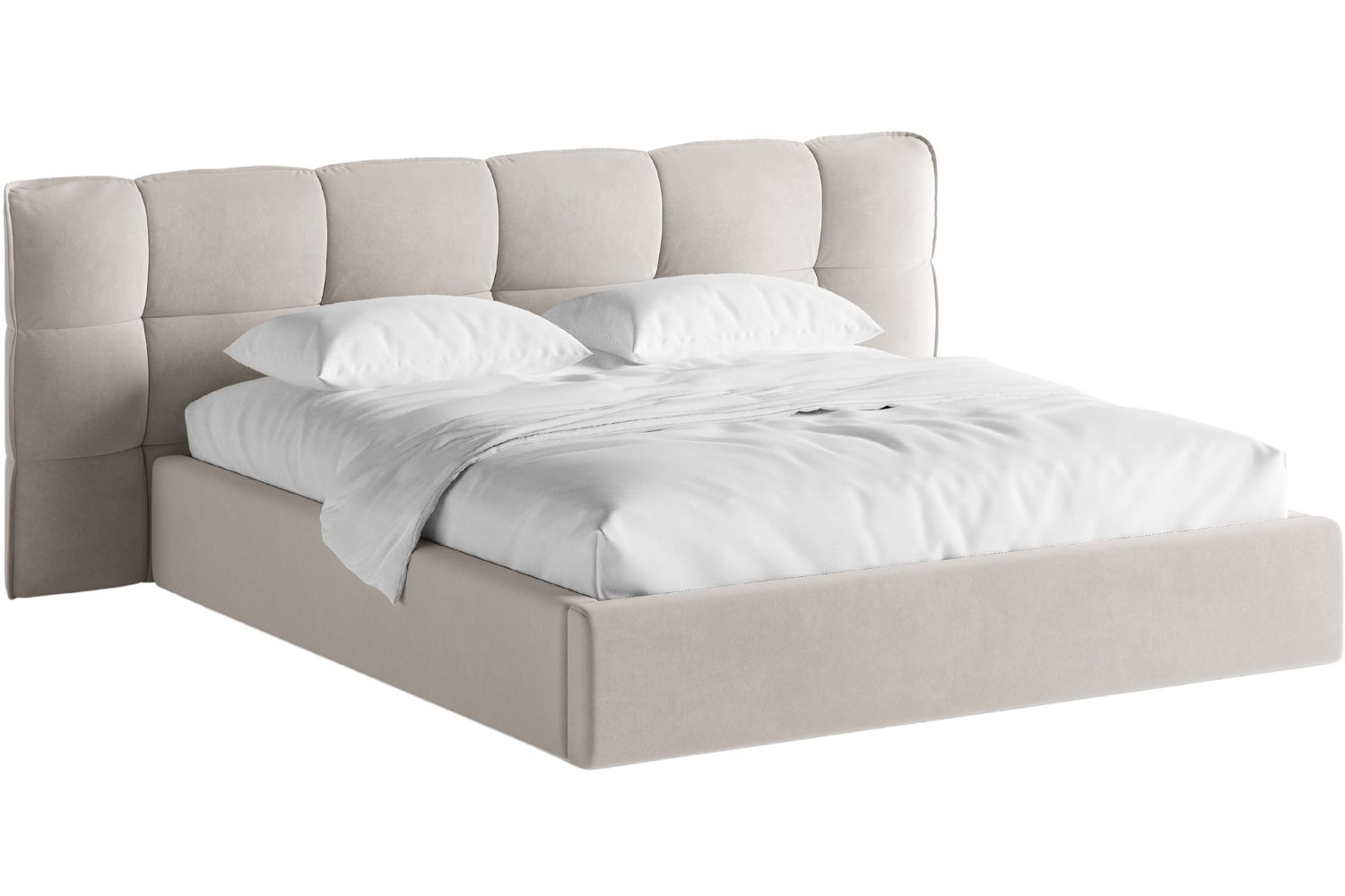 Micadoni Světle béžová sametová dvoulůžková postel Eric 180 x 200 cm s úložným prostorem