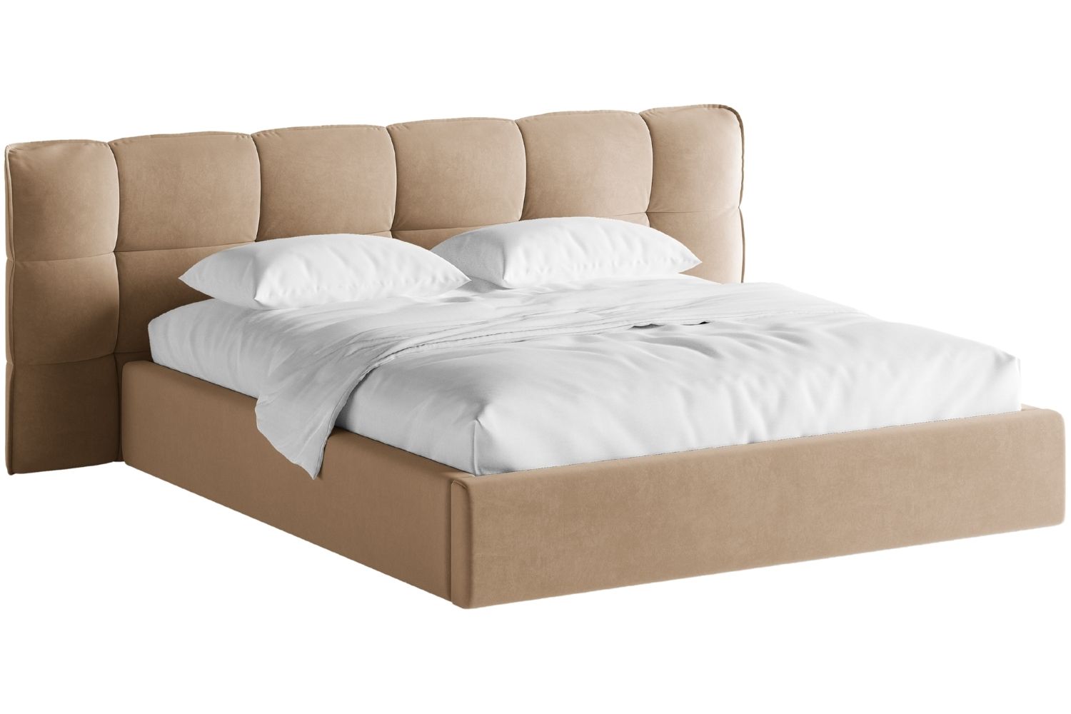Micadoni Béžová sametová dvoulůžková postel Eric 160 x 200 cm s úložným prostorem