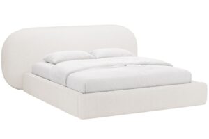 Micadoni Bílá bouclé dvoulůžková postel Ovalo 160 x 200 cm s úložným prostorem