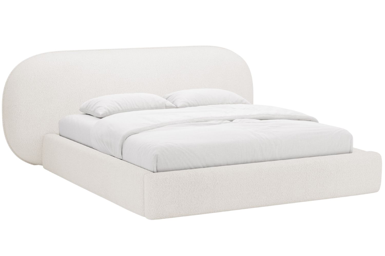 Micadoni Bílá bouclé dvoulůžková postel Ovalo 160 x 200 cm s úložným prostorem