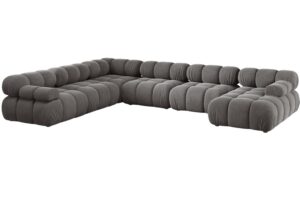 Micadoni Šedá sametová rohová pohovka Bellis 376 cm