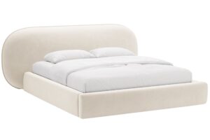 Micadoni Béžová sametová dvoulůžková postel Ovalo 160 x 200 cm s úložným prostorem