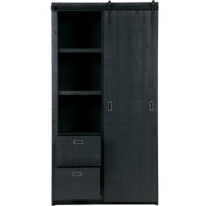 WOOOD Černá borovicová skříň Slide 230 x 122 cm