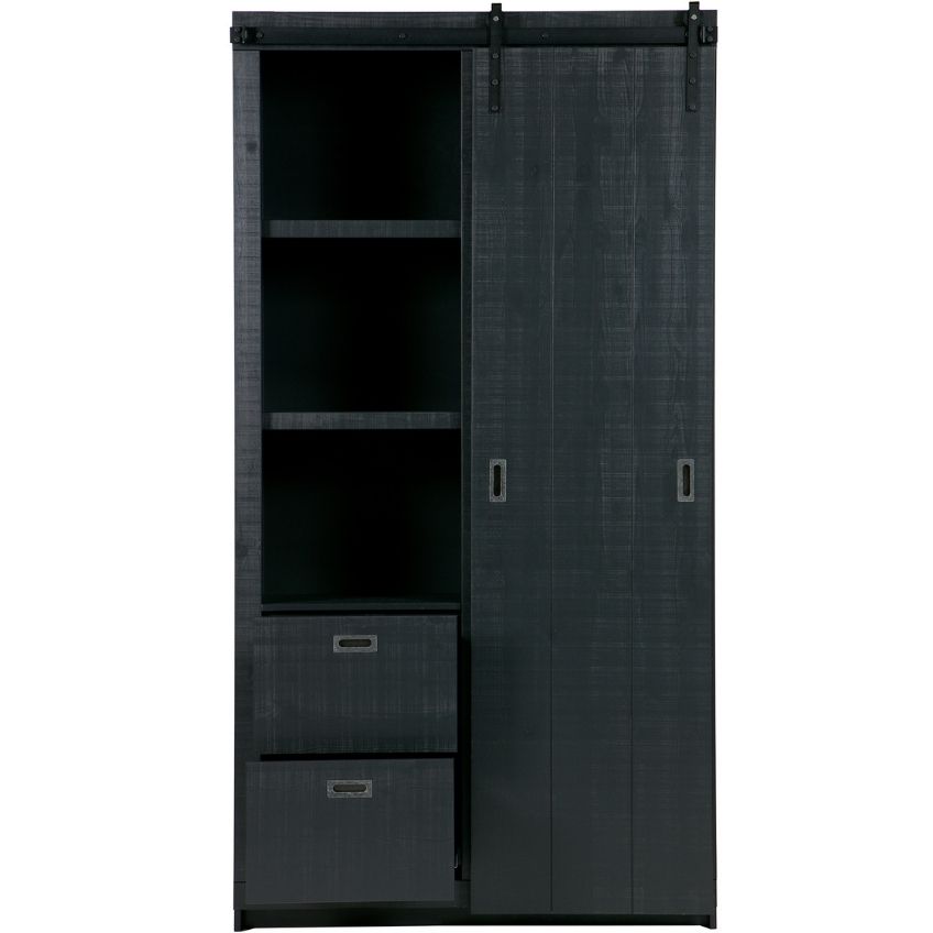 WOOOD Černá borovicová skříň Slide 230 x 122 cm