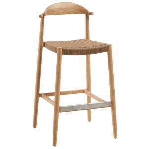 Kave Home Dřevěná barová židle Nina 76 cm s hnědým výpletem