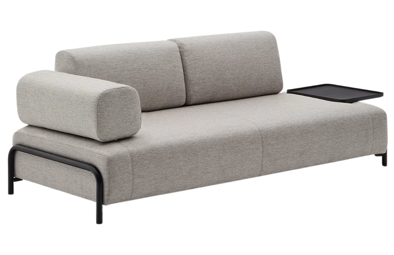 Kave Home Béžovošedá trojmístná pohovka Compo 252 cm s velkým stolkem