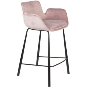 Růžová sametová barová židle ZUIVER BRIT 68 cm
