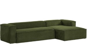Kave Home Zelená manšestrová rohová pohovka Blok 330 cm
