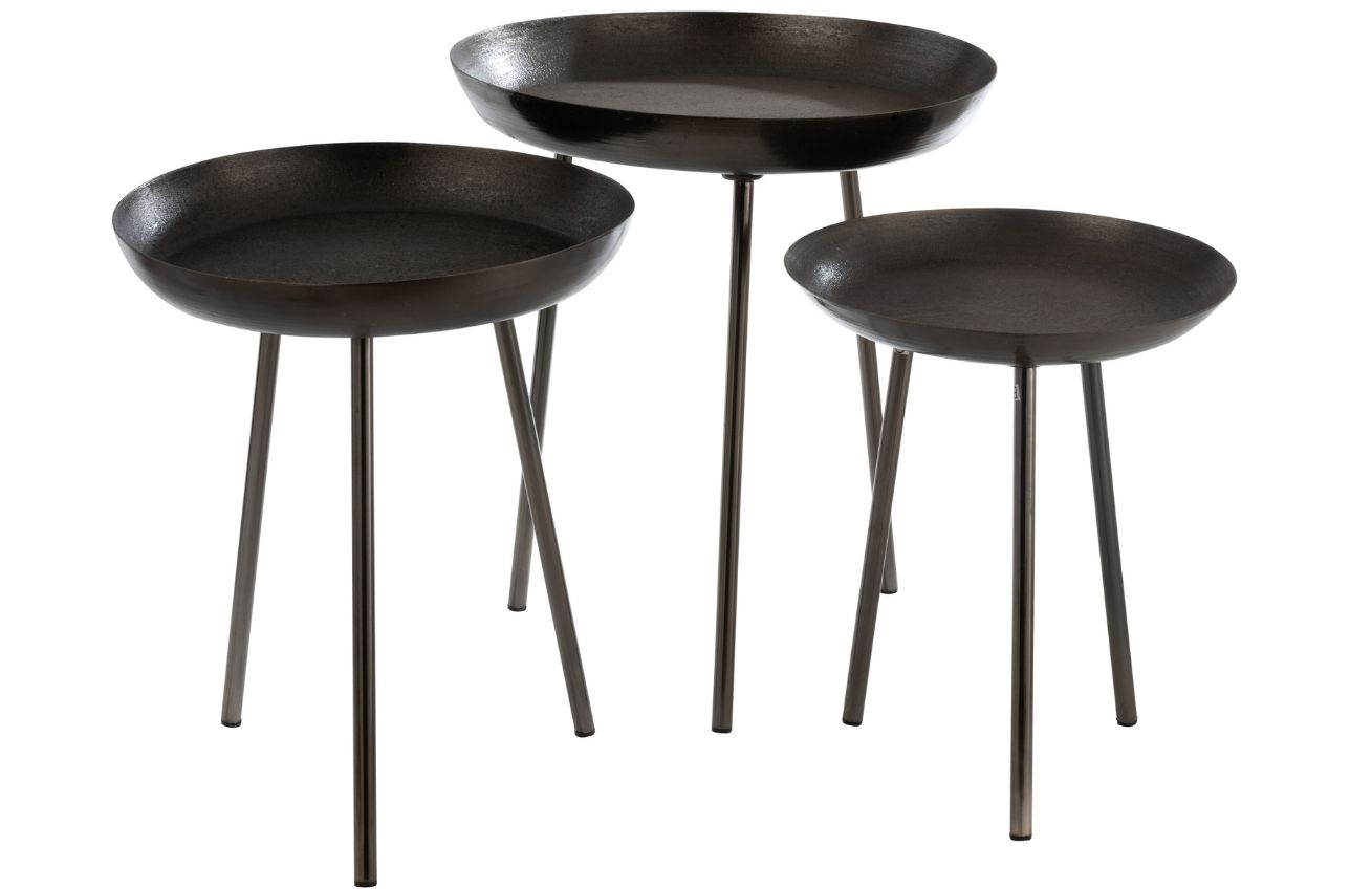 Set tří tmavě šedých odkládacích stolků J-line Treyon 39/44/50 cm