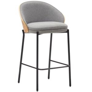 Kave Home Šedá látková barová židle Eamy s dřevěným opěradlem 65 cm