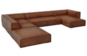 Windsor & Co Koňakově hnědá kožená rohová pohovka Madame 365 cm