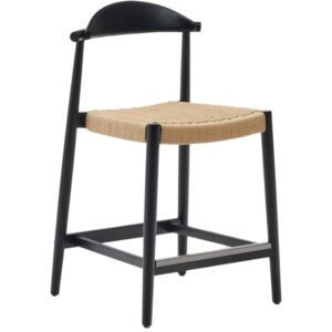 Kave Home Černá dřevěná barová židle Nina 62 cm s výpletem