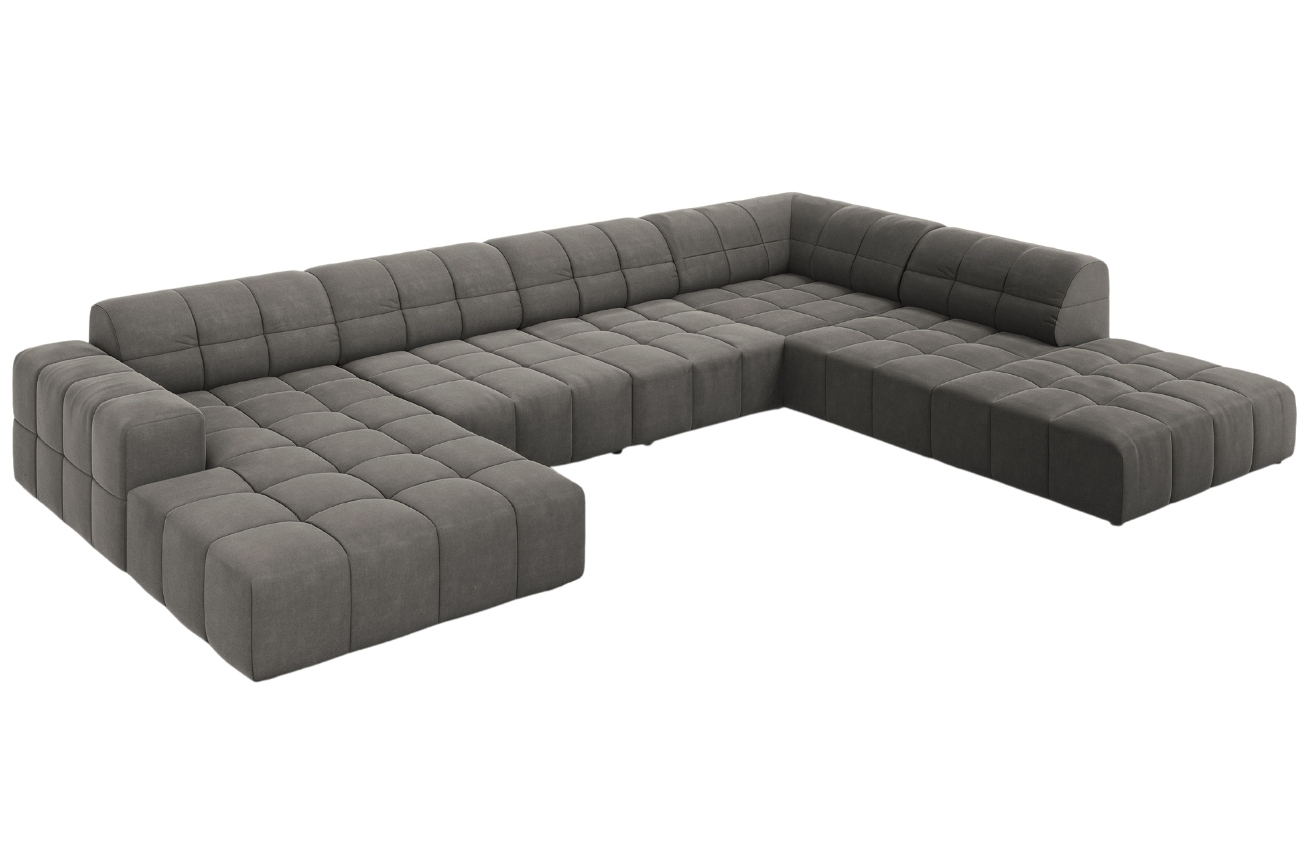 Cosmopolitan Design Šedá sametová rohová pohovka Chicago 364 cm