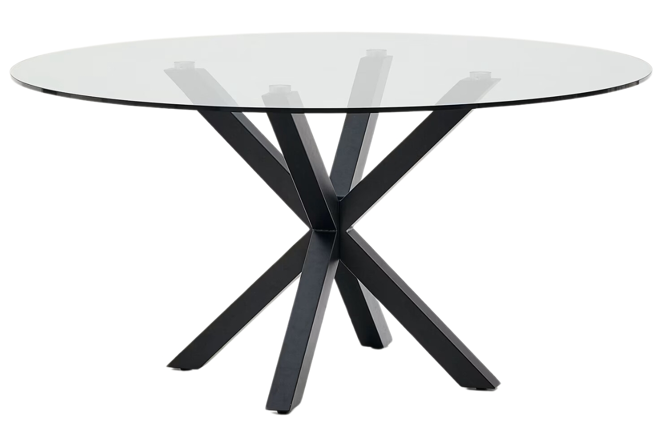 Kave Home Skleněný jídelní stůl Argo 150 cm s černou kovovou podnoží