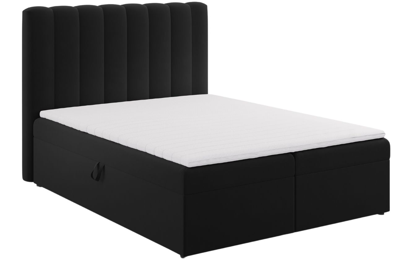 Micadoni Černá sametová boxspring postel Kelp 180 x 200 cm