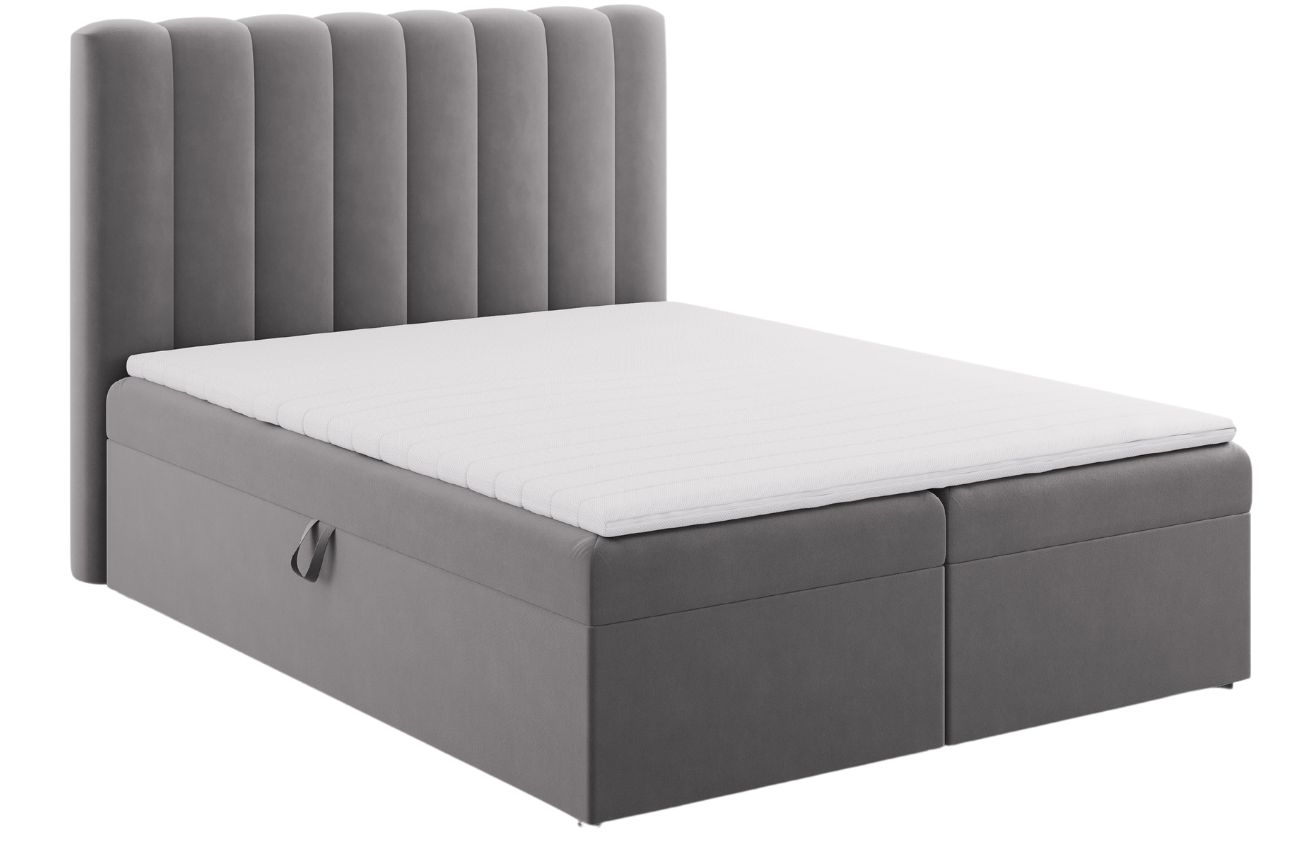 Micadoni Šedá sametová boxspring postel Kelp 180 x 200 cm